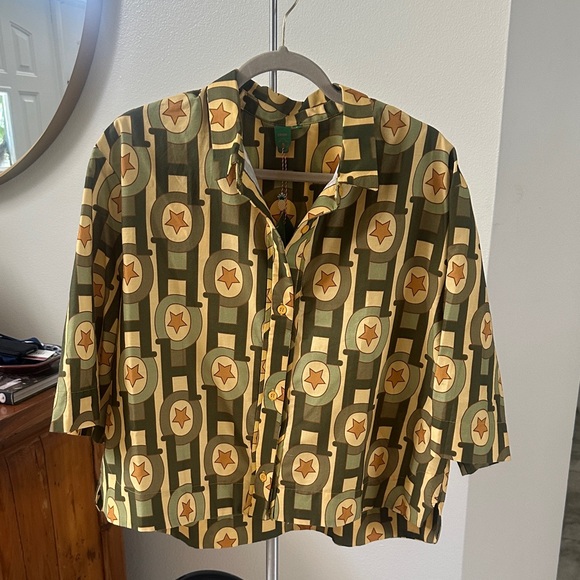 FARM Rio Green and Yellow Button Down Shirt - Picture 1 of 4